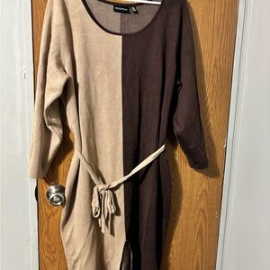 Nina Leonard Long Sleeve Brown and Tan Dress